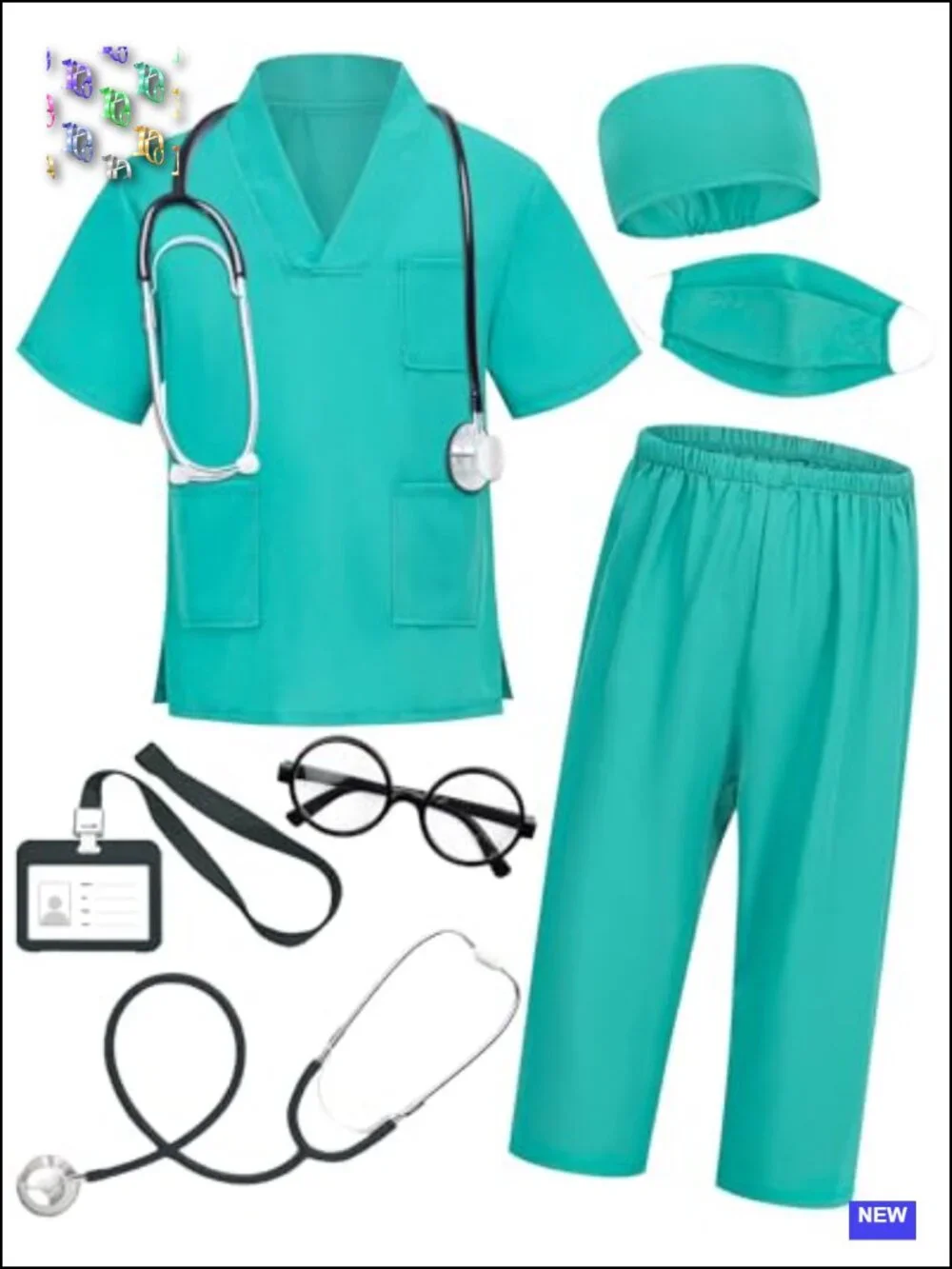 Kids Doctor Costume 7pcs Pretend Play Scrubs with Real Stethoscope
